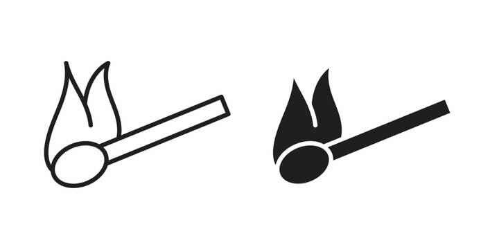 Match fire icons vector silhouette set. thin line icon pack.