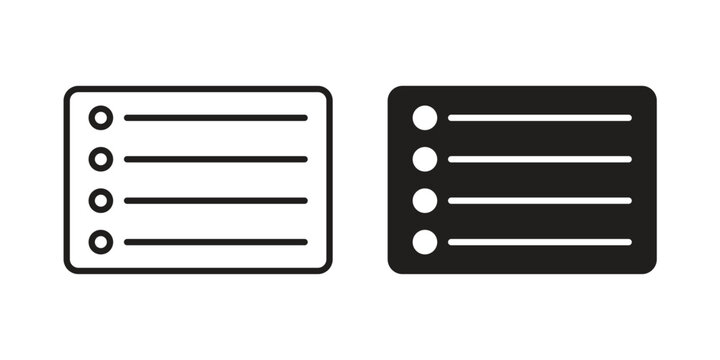 Menu list button icons vector silhouette set. thin line icon pack.