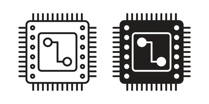 Microchip icons vector silhouette set. thin line icon pack.