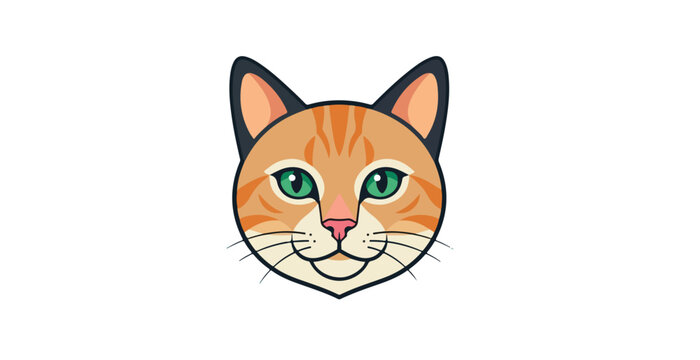 Vector Illustration of a Cute Orange Tabby Cat Face with Green Eyes on a Blue Background