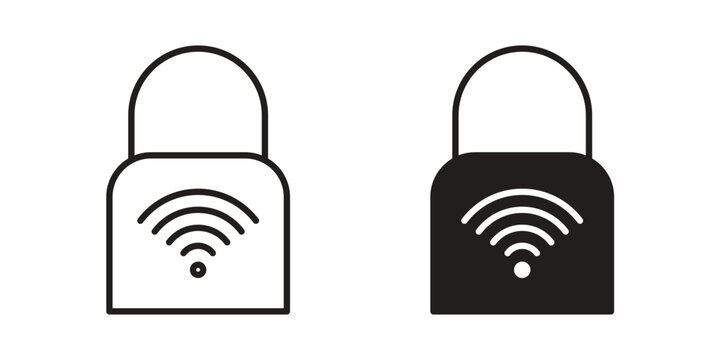 Nfc lock icons vector silhouette set. thin line icon pack.