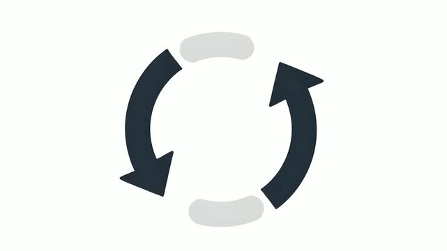 Circular arrow animation in dark grey and light grey, representing loading, refresh, or cyclical process, displayed on white background with smooth rotation and dynamic motion, perfect for user interf