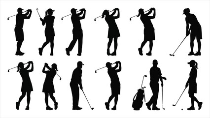 Naklejka premium Dynamic golfer silhouette vector set