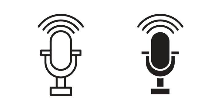 Podcast icons vector silhouette set. thin line icon pack.