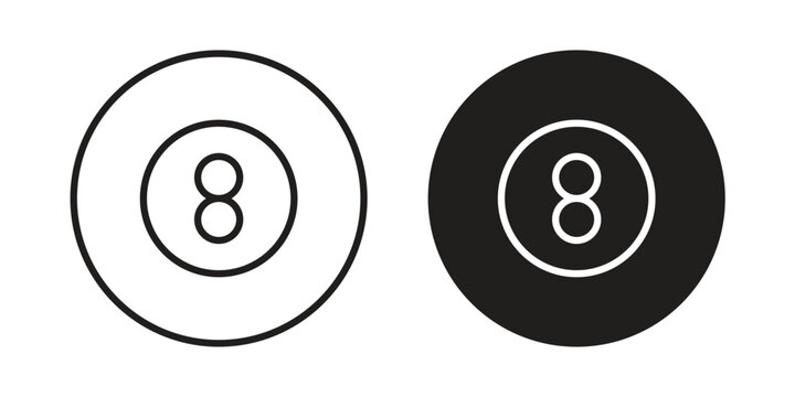 Pool 8 ball icons vector silhouette set. thin line icon pack.
