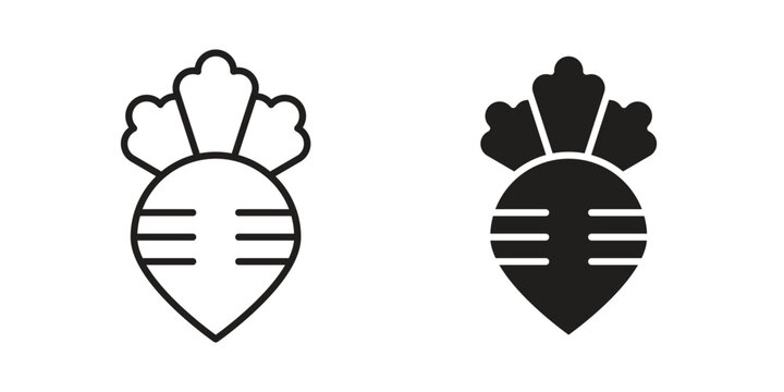 Radish icons vector silhouette set. thin line icon pack.