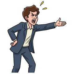 Obraz premium Angry business person vector illustration for frustration, conflict, shouting gesture and emotional workplace communication design