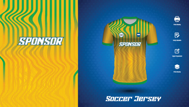 South Africa Cricket Jersey Design Template Green and Yellow Sports Uniform Mockup