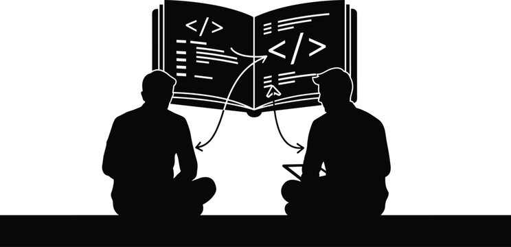 Programming learning vector silhouettes coding education collaboration knowledge sharing icons