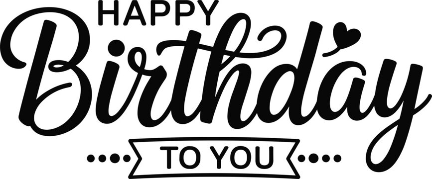 Elegant happy birthday typography design with playful script lettering, decorative hearts, and celebratory style perfect for greeting cards and prints