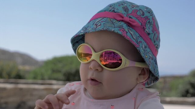 B&eacute;b&eacute; en vacance avec bob et lunette de soleil