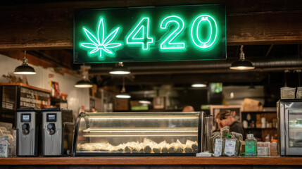 Obraz premium Interior of a cannabis dispensary, marijuana shop