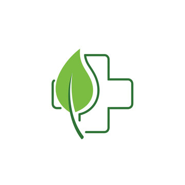 Green leafy medical symbol vectorrr illustration