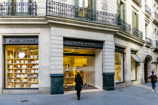 Barcelona, Spain - May 11, 2021. Logo and facade of Zara Home, a chain of the Inditex group specialized in fashion and home decoration