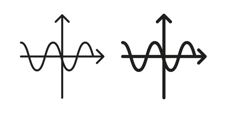 Wave sine icons vector silhouette set. thin line icon pack.