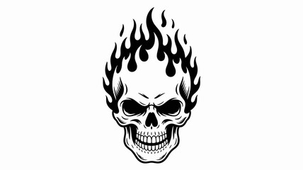 A striking black and white illustration of a skull engulfed in flames © MdSafi