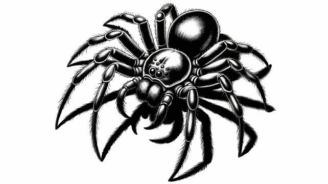Detailed illustration of a black widow spider with prominent legs and body