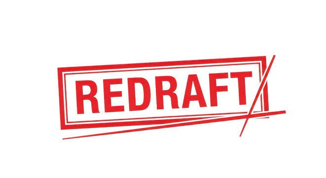 Red Redraft word stamp in a simple hand drawn sketchy box style isolated png