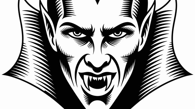 Intense gaze of a classic vampire with sharp fangs and dark features