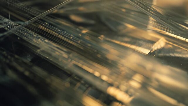 Abstract parallel lines and interwoven fibers creating a dynamic, futuristic, and technological background with glowing light reflections, symbolizing advanced data communication and connectivity