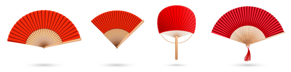 Chinese hand fan red and gold handheld souvenir © Mitko