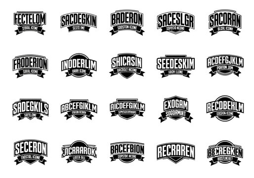 Collection of Vintage Varsity Logos and Sports Badge Emblems in Black and White