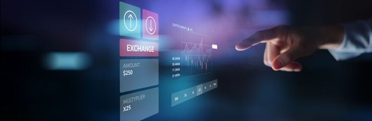 Obraz premium Modern Digital Finance Interface for Cryptocurrency Trading and Exchange Operations.;