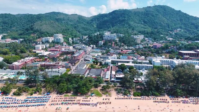 Aerial Karon Beach Phuket Thailand scenic tropical coastline island scene
