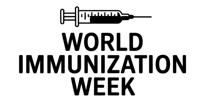 Black and white graphic design icon representing the global world immunization week awareness event. Vector, illustration