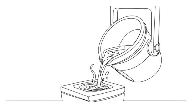 Continuous line drawing of molten metal pouring from a ladle into a mold for casting