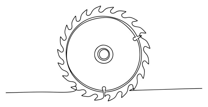 One line illustration of a sharp steel circular saw blade for industrial woodworking