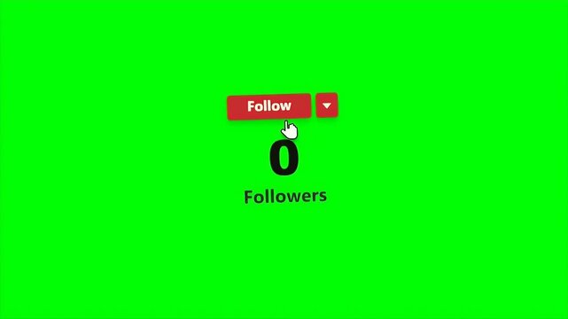Social media button with zero followers on green screen