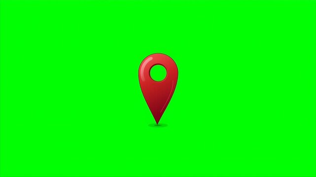 Red map marker pin icon on a green screen background for location services