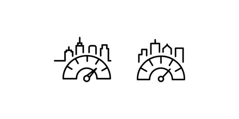 Fototapeta premium City speed meter icon. urban development and progress symbol. cityscape with fast performance indicator on white background