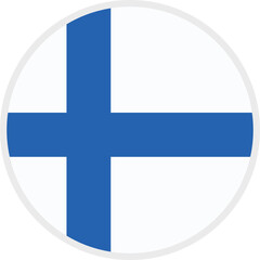 Fototapeta premium Finland Circular Flag Vector Illustration, Finnish National Flag Round Icon, Blue White Nordic Cross Symbol, Transparent Background, Hand Drawn EPS10 AI PNG JPG