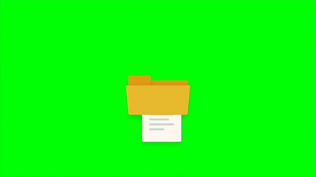 An animated document icon is filed into a yellow folder for data organization