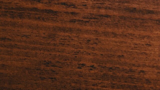 Macro cinematic grunge video with camera moving right to left showing very detailed texture of wood plank. Strong contrast close-up of natural timber with small black holes, lines and marks.