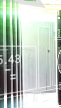 Vertical video: Cabinet door receiving HUD overlay after top-left flare, showing tech diagnostics