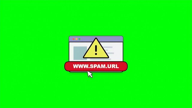 Computer screen displays a warning about a spam url on a green background