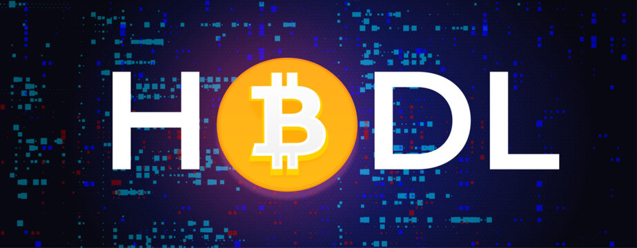 Vector illustration with bold typography HODL representing cryptocurrency investing mindset
