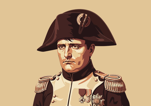 Stylized Vector Illustration of Napoleon Bonaparte in Military Uniform with Bicorne Hat - Historical French Emperor Portrait