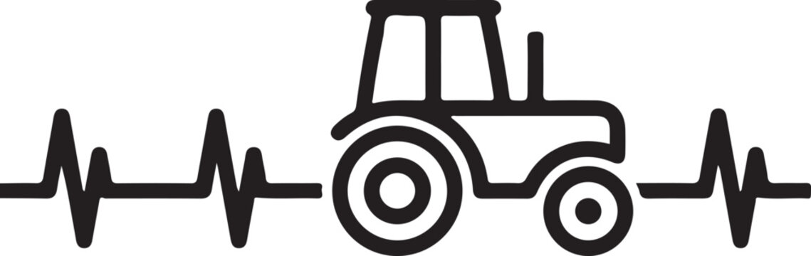 Black line tractor driving on wavy road simple outline vehicle