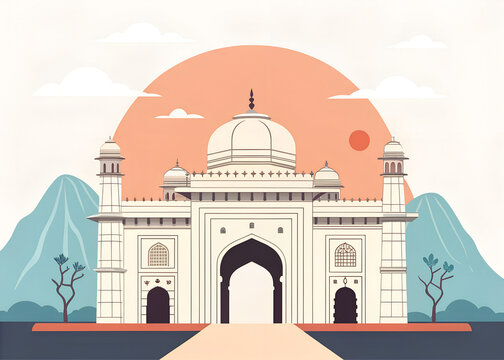 Elephanta Caves entrance arch minimal vector illustration