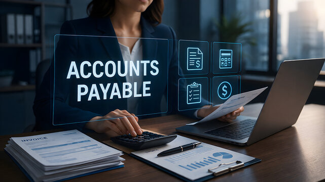 Accounts payable concept with invoice processing and business expense management workflow