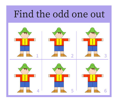 Puzzle game for children. Attention task. Kids activity page. Cartoon boys.