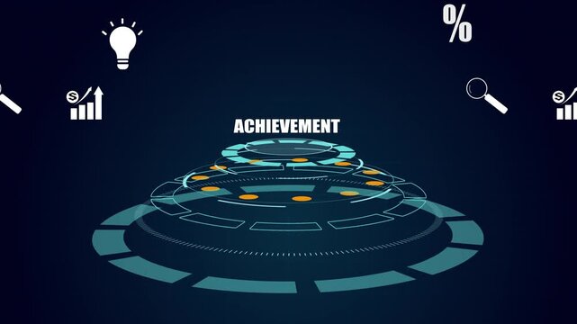 Achievement concept with futuristic digital interface, visualizing business success, growth chart, percentage data analytics and innovation ideas.