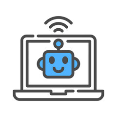 Naklejka premium Vector of a laptop with a robot head and wireless connectivity displayed on the screen