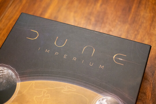 Tallinn, Estonia - March 29, 2026: Dune Imperium board game by Legendary Entertainment and Dire Wolf. Strategy tabletop game based on Dune franchise.