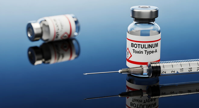 Medical vials and syringe with botulinum toxin type A label image