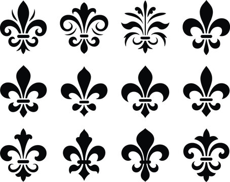 set of fleur de lis symbols on white background